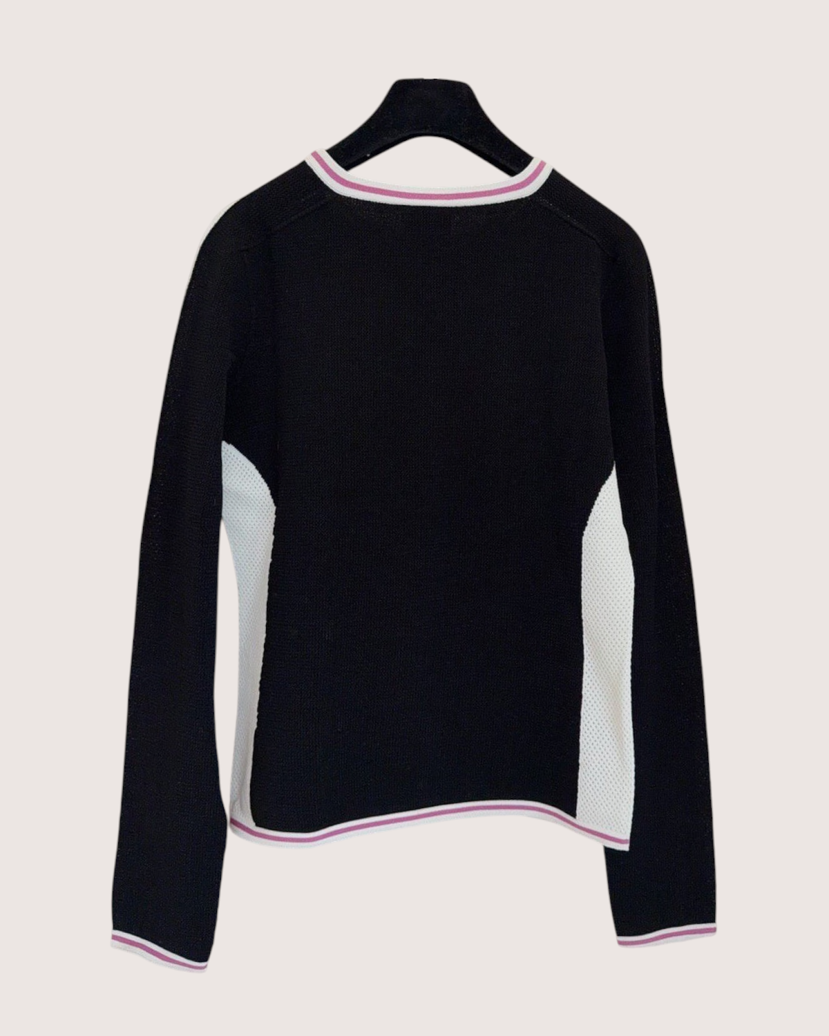 Chanel 23N Coco Neige CC Mesh-Panel Sweater Black, White, Pink FR 38