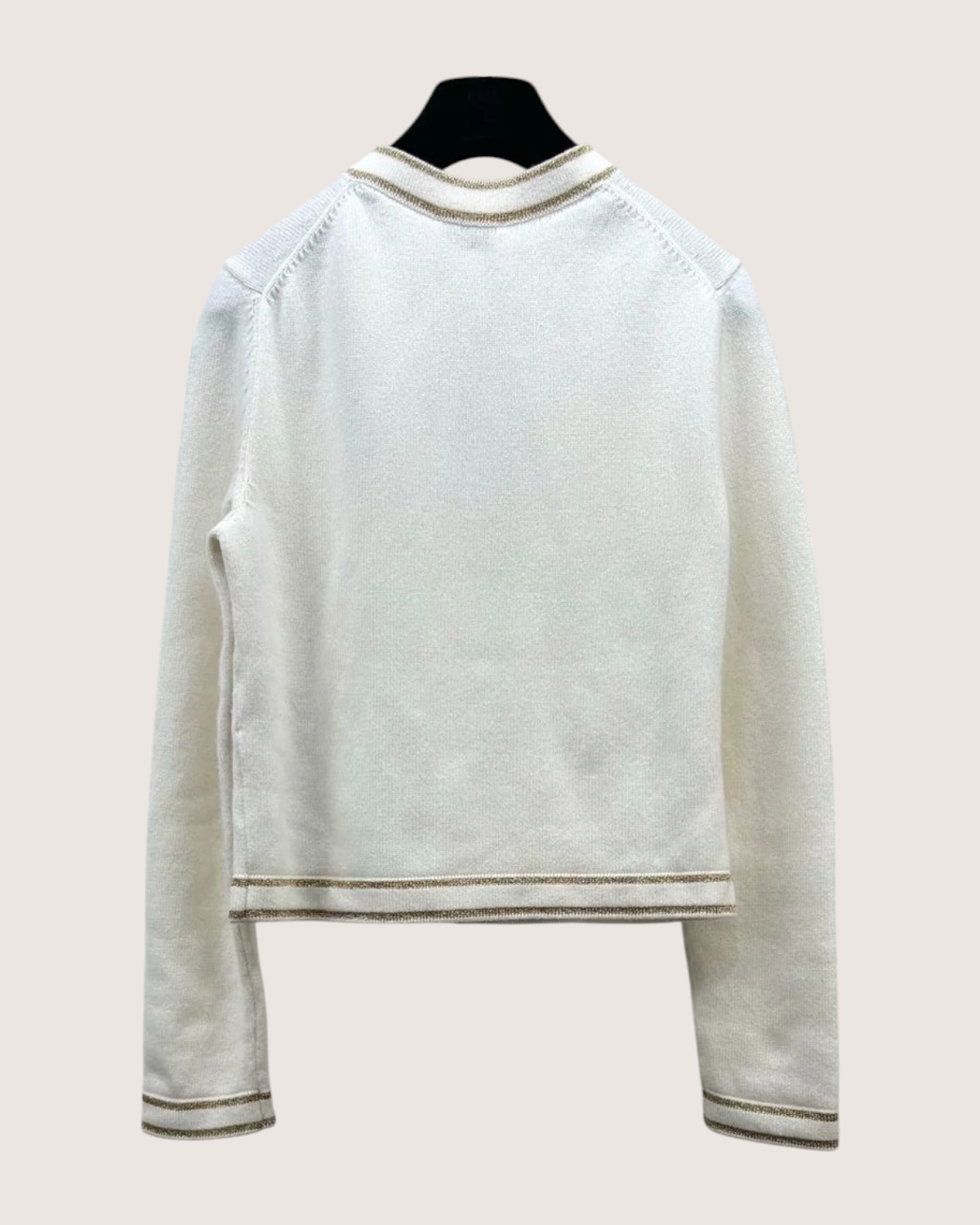 Chanel 26C Cashmere Cardigan White, Gold, Beige/Ecru FR 34
