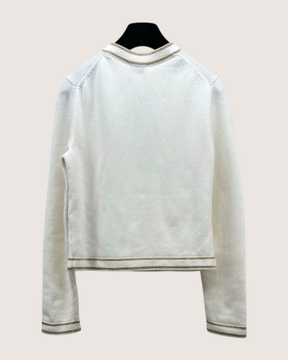 Chanel 26C Cashmere Cardigan White, Gold, Beige/Ecru FR 34