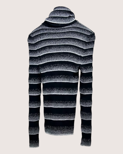 Chanel 23K Striped Turtleneck Sweater Black, Grey FR 36