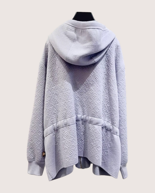 Louis Vuitton Wool Monogram Zip-Up Hoodie Grey FR 38