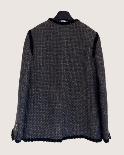Chanel 25A Four-Pocket Tweed Jacket Black, Grey, Gold FR 34