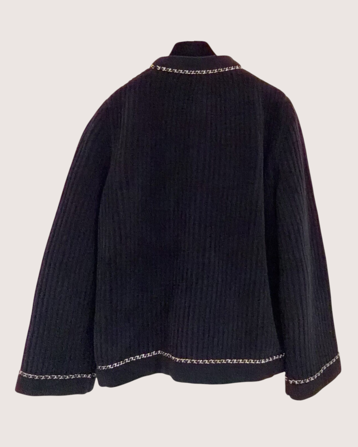 Chanel 22B Ribbed Chain-Trim Cardigan Black, Gold FR 36