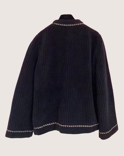 Chanel 22B Ribbed Chain-Trim Cardigan Black, Gold FR 36