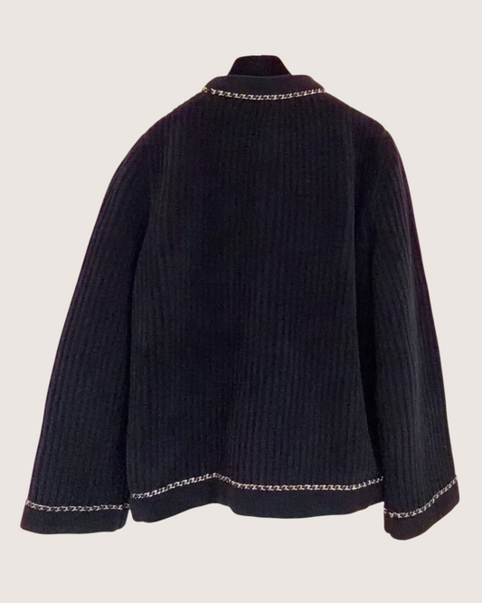 Chanel 22B Ribbed Chain-Trim Cardigan Black, Gold FR 36