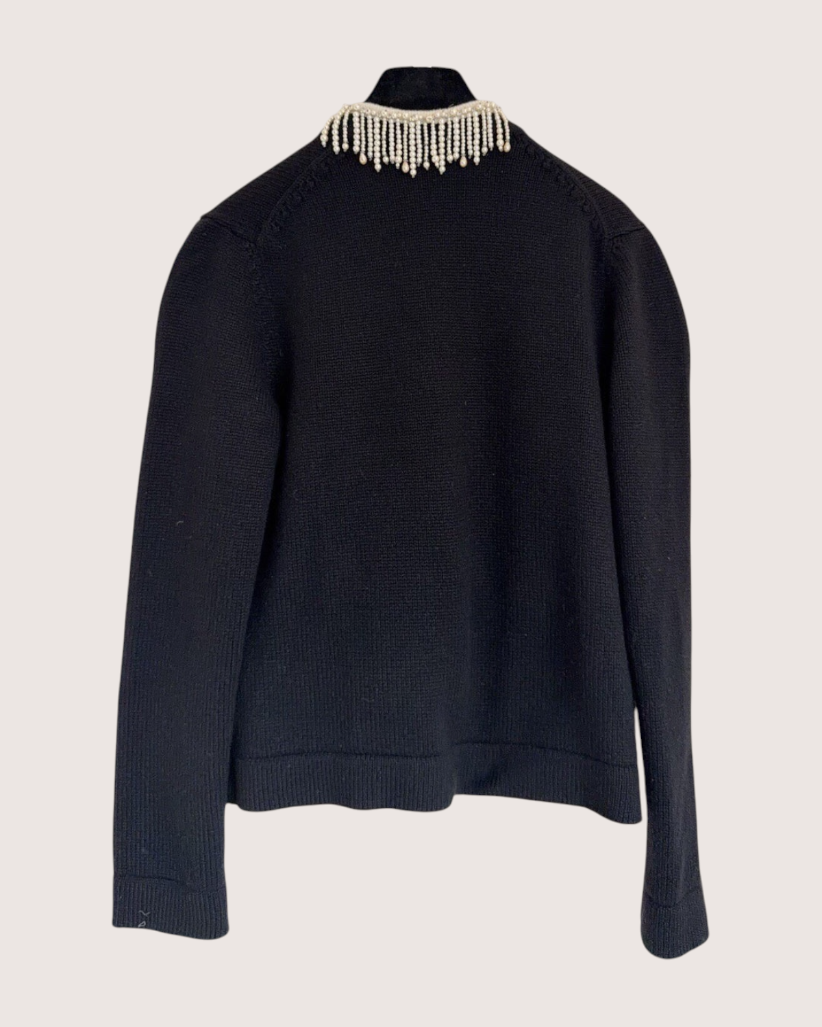 Chanel 21K Cashmere Pearl-Fringe Cardigan Black, Beige/Ecru FR 34