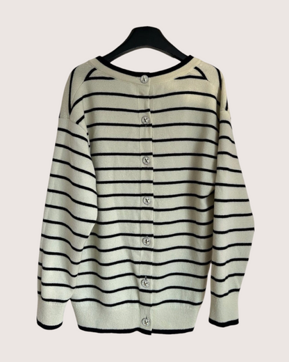 Chanel 25S Cashmere Striped Two-Way Cardigan Beige/Ecru, Black FR 34