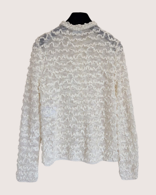 Chanel 26A Sheer Bouclé Cardigan Beige/Ecru FR 34