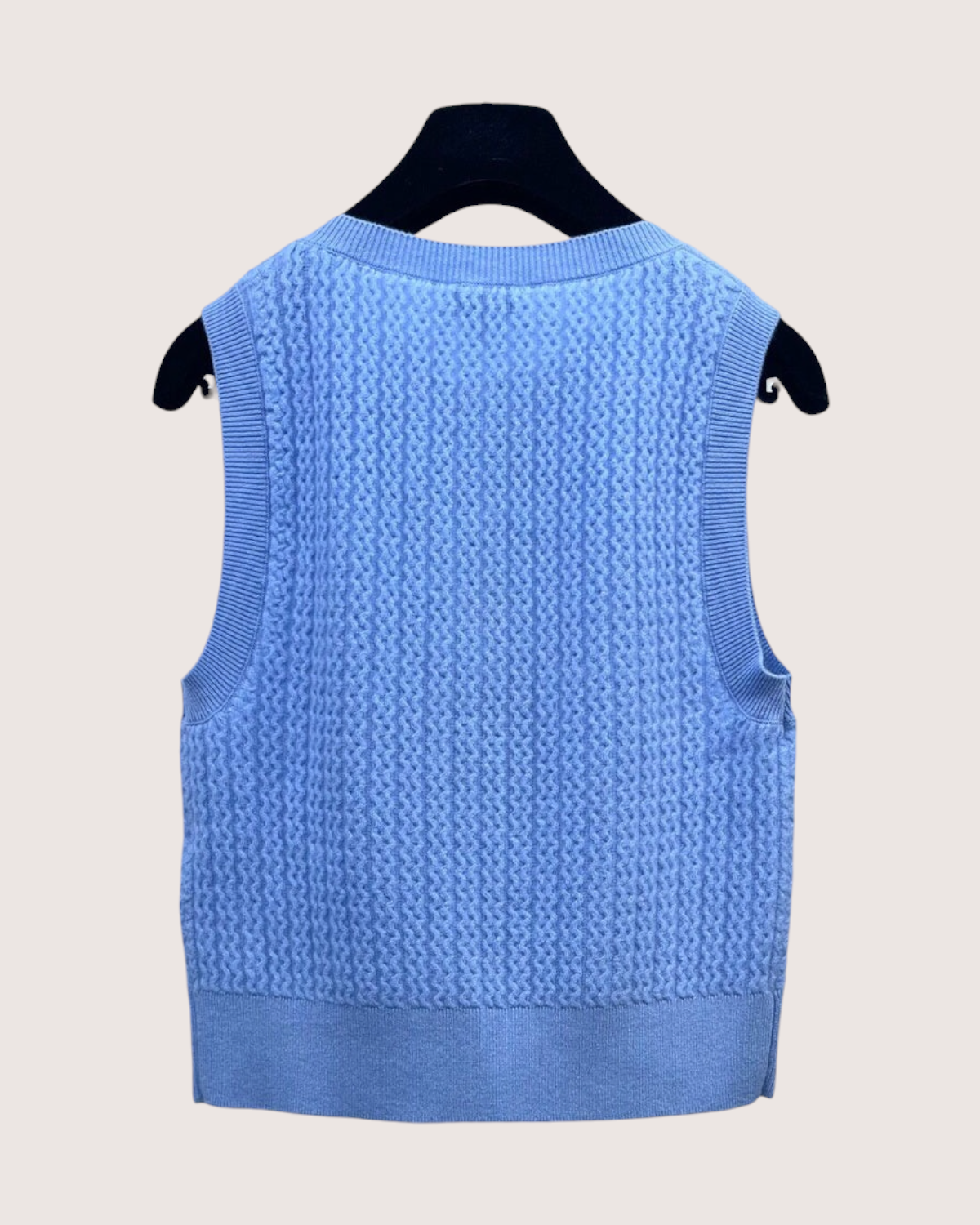Chanel 24B Cashmere Cable-Stitch Vest Blue FR 34