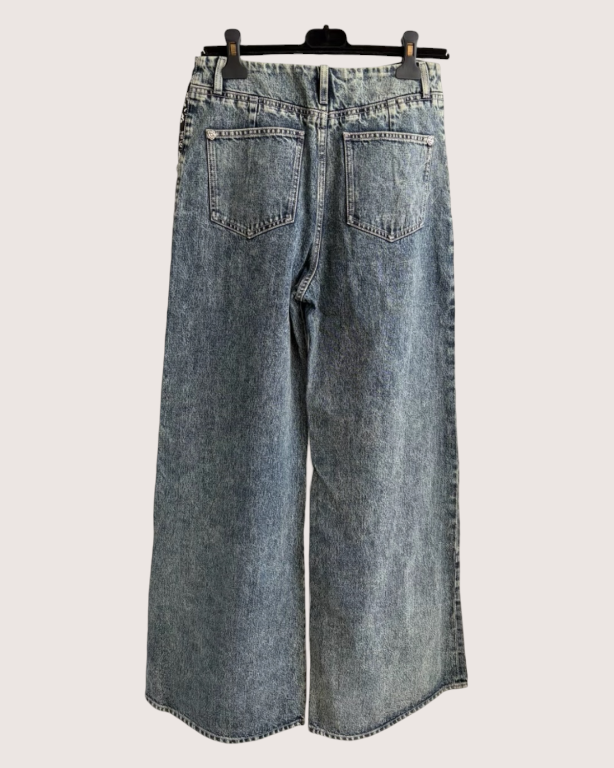 Chanel 25B Denim Wide-Leg Panelled Jeans Blue, Black, White FR 38
