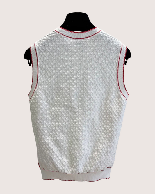 Chanel 23C Bouclé CC5 Logo Top - White, Red, view 2