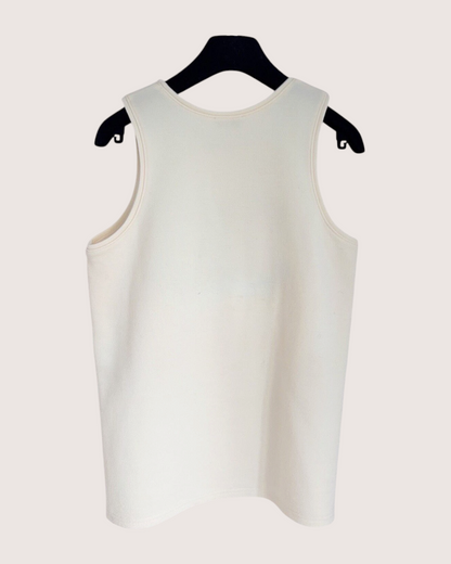 Chanel 20A Wool Camellia CC Tank Top Beige/Ecru, Black FR 38