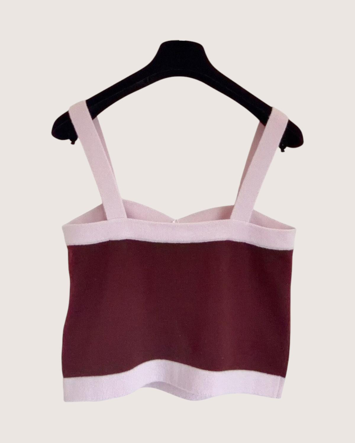 Chanel 25A Cashmere Two-Tone Cropped Top Burgundy, Pink FR 36