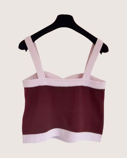 Chanel 25A Cashmere Two-Tone Cropped Top Burgundy, Pink FR 36