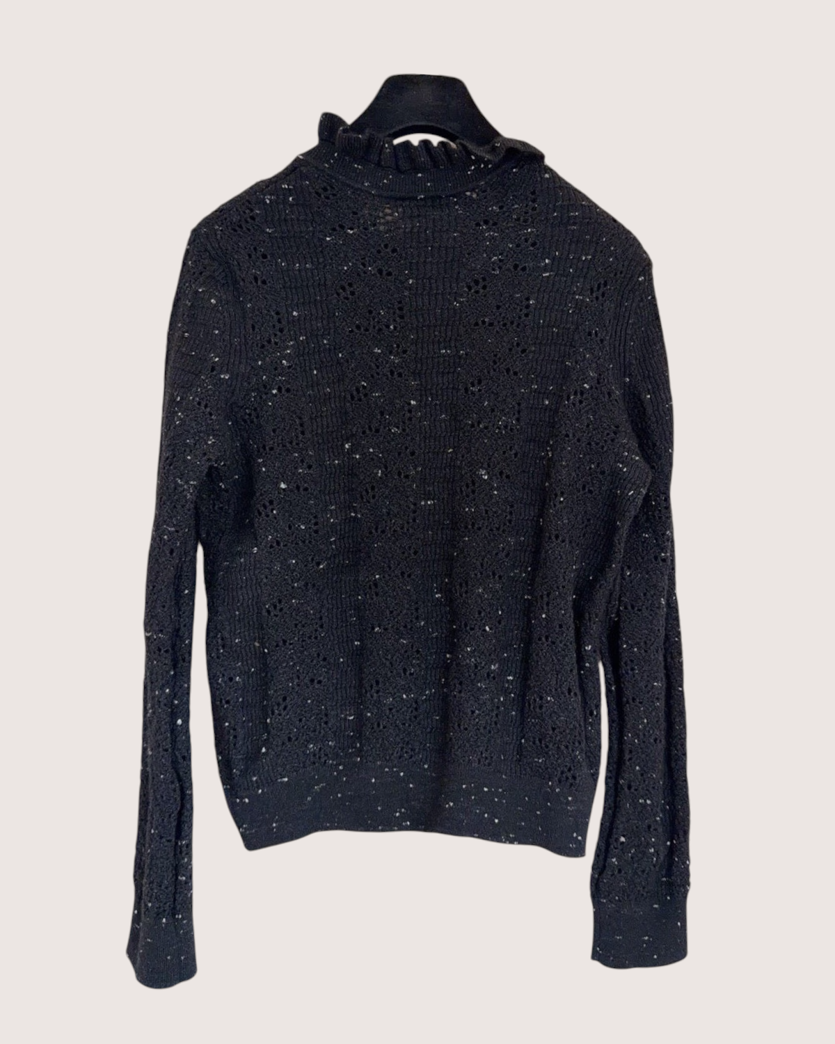Chanel 25A Cashmere Openwork Cardigan Black, White FR 38