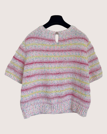 Chanel 24C Heart-Motif Striped Sweater Pink, Yellow, Multicolor FR 42