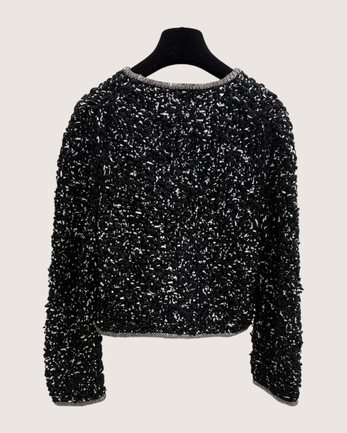 Chanel 25P Crystal-Trim Tweed Jacket Black, White FR 36
