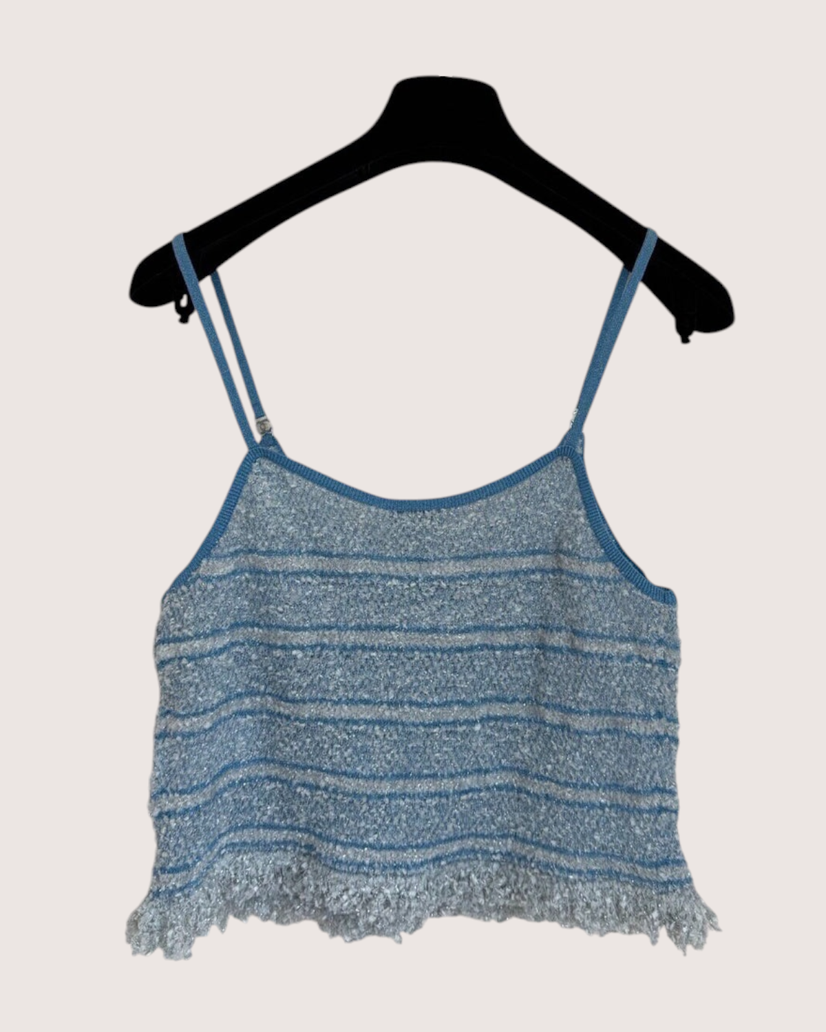 Chanel 26C Striped Bouclé Camisole Top Blue, Grey, Silver FR 36