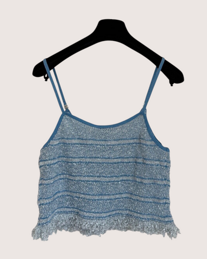 Chanel 26C Striped Bouclé Camisole Top Blue, Grey, Silver FR 36