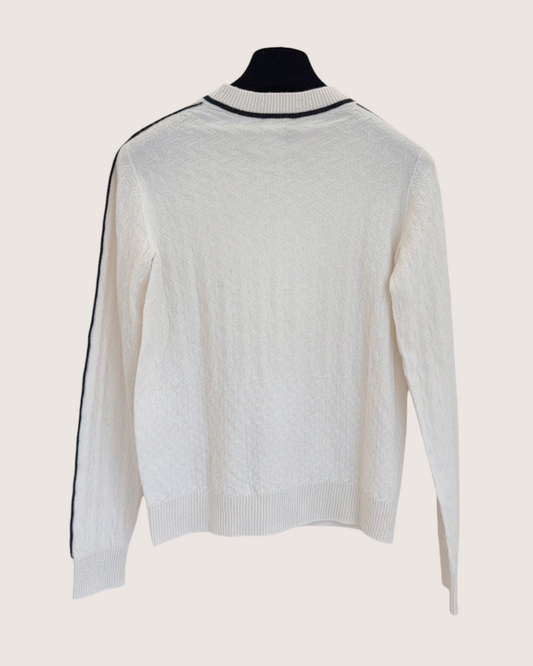 Chanel 23K Cashmere Camellia Sweater Beige/Ecru, Black FR 36