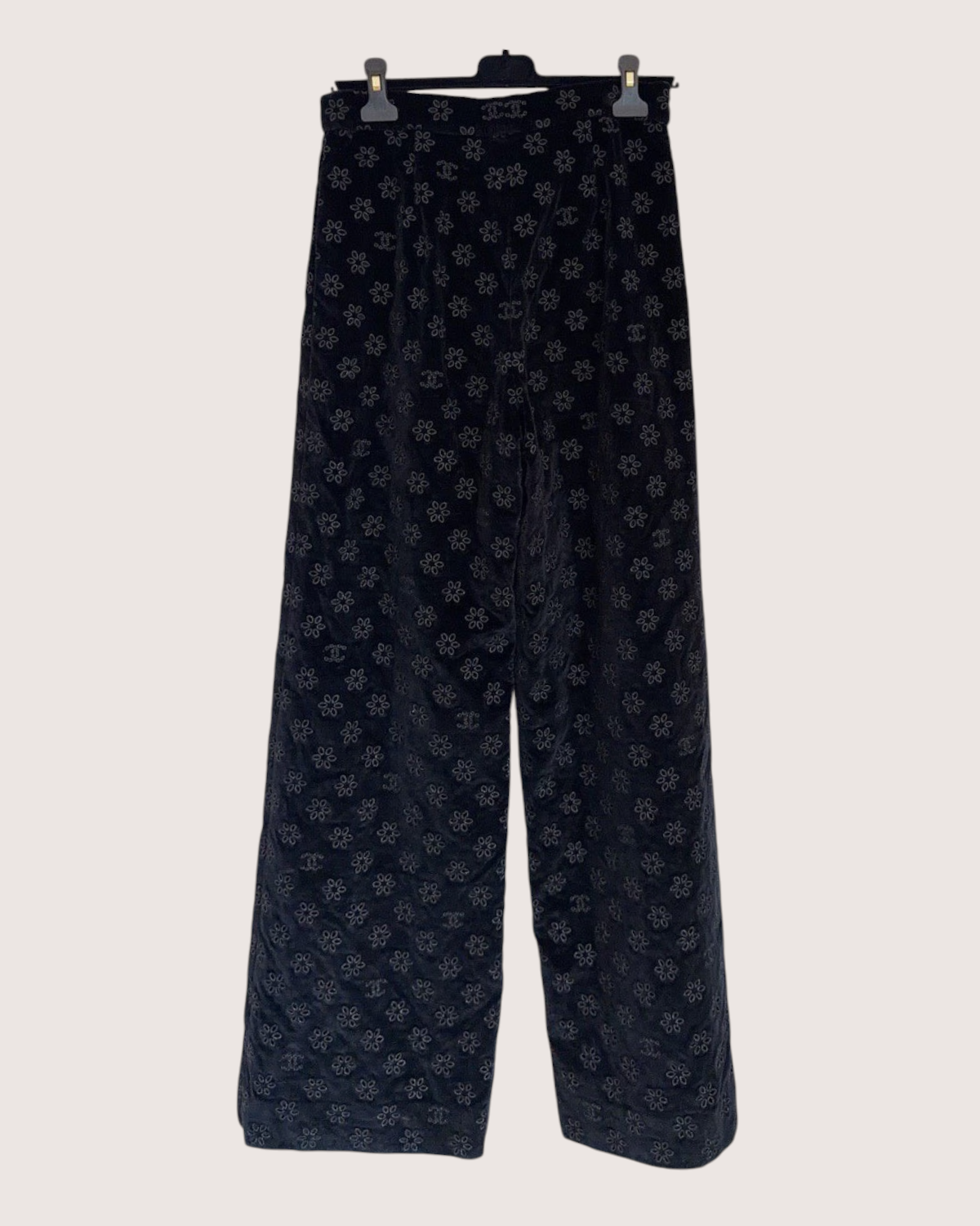 Chanel Velvet CC Wide-Leg Trousers Black FR 38