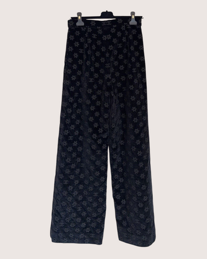 Chanel Velvet CC Wide-Leg Trousers Black FR 38