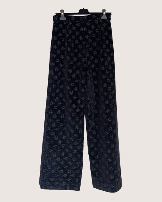 Chanel Velvet CC Wide-Leg Trousers Black FR 38