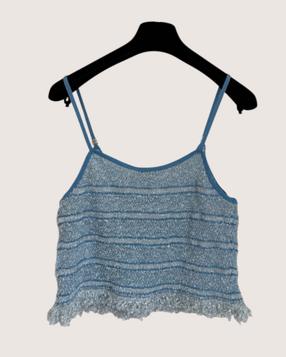 Chanel 26C Striped Bouclé Camisole Top Blue, Silver, White FR 36