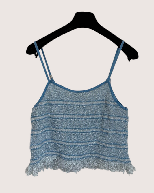 Chanel 26C Striped Bouclé Camisole Top Blue, Silver, White FR 36