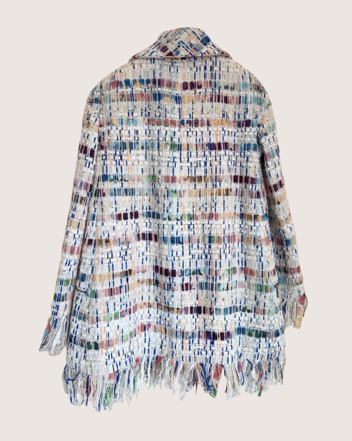 Chanel 18S Tweed Fringe Jacket Blue, Beige/Ecru, Multicolor FR 34