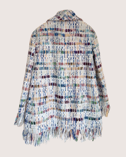 Chanel 18S Tweed Fringe Jacket Blue, Beige/Ecru, Multicolor FR 34