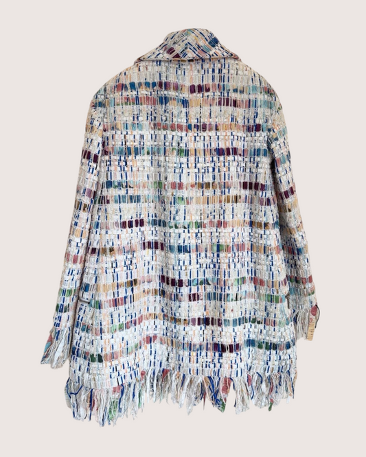 Chanel 18S Tweed Fringe Jacket Blue, Beige/Ecru, Multicolor FR 34
