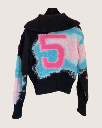 Chanel 22N Coco Neige Cashmere CC No. 5 Half-Zip Sweater Black, Blue, Pink FR 34