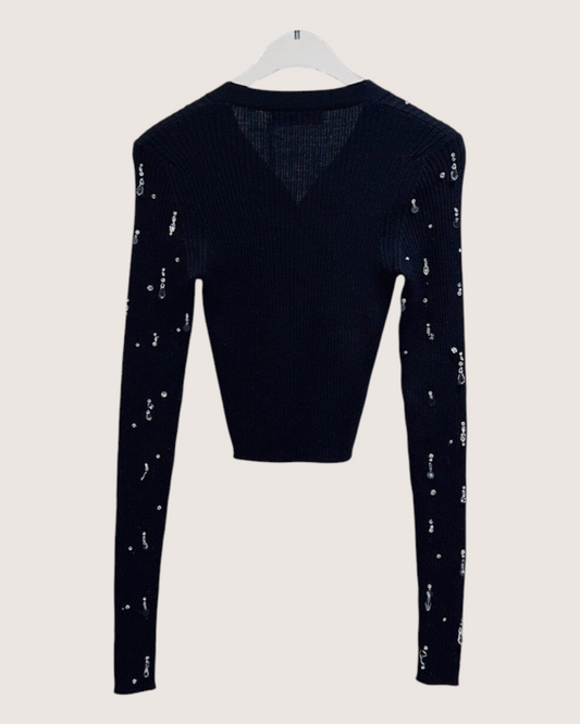 Miu Miu Crystal-Embellished Cropped Cardigan Black