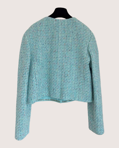 Chanel 25A Tweed Cropped Long-Sleeve Jacket - Blue, Multicolor, view 2