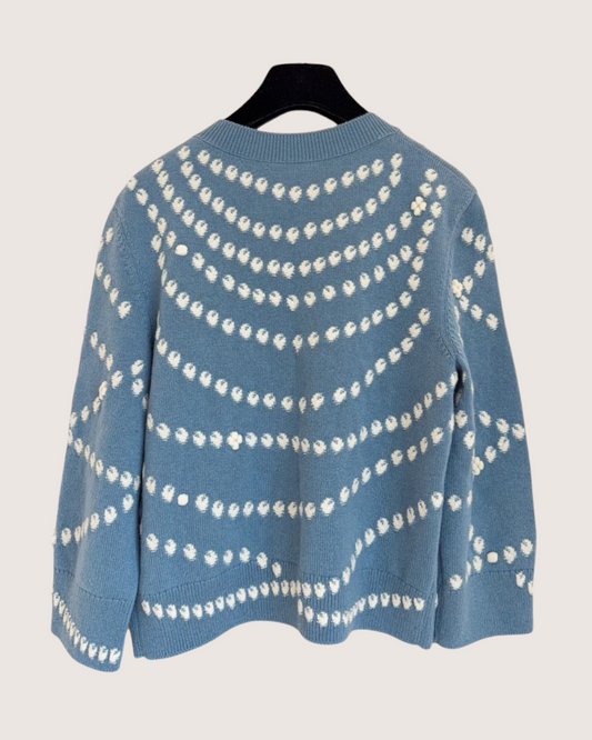 Chanel 25P Cashmere Pearl-Motif Cardigan Blue, Beige/Ecru FR 36