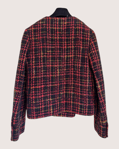 Chanel 22K Plaid Tweed Jacket Black, Red, Yellow FR 34