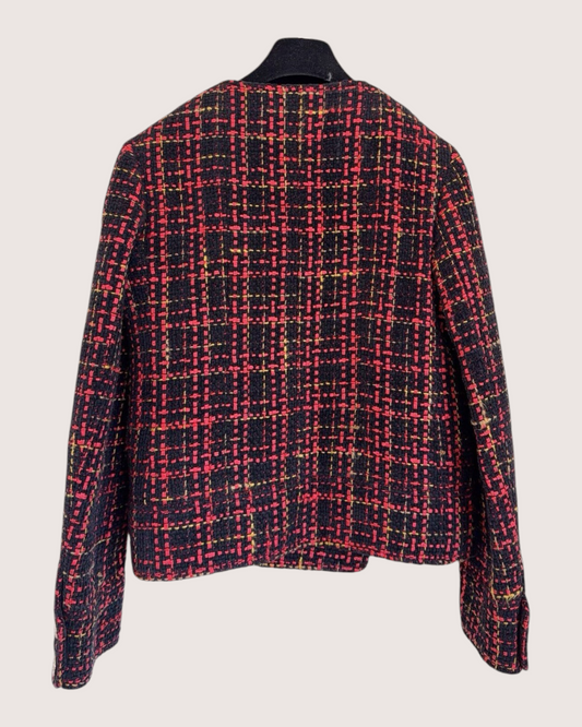 Chanel 22K Plaid Tweed Jacket Black, Red, Yellow FR 34