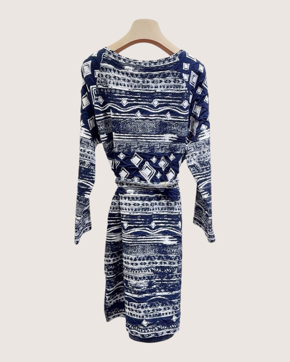 Chanel 18C Geometric-Print Wrap Mid-Length Dress Navy, White FR 40
