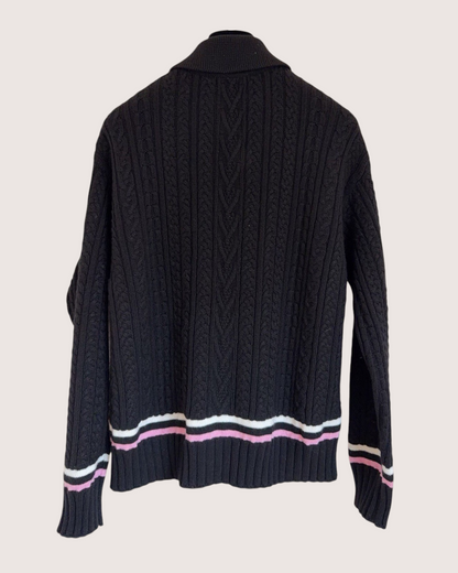 Chanel 23P Cashmere Collared Striped Cable Cardigan Black, Pink, White FR 38