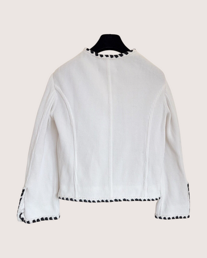 Chanel Waffle Whipstitch Cardigan White, Black FR 34