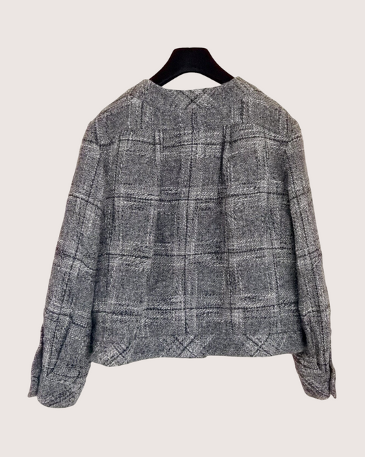 Chanel 19P Ruffled Tweed Jacket Grey, White FR 36