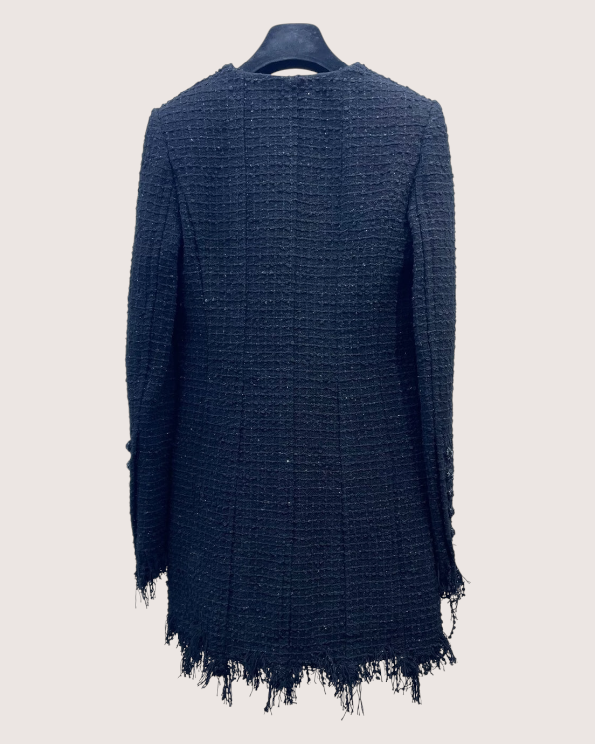 Chanel 22C Fringe Tweed Jacket Black FR 34