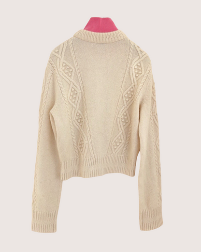 Chanel 22N Coco Neige Cashmere Cable Sweater Beige/Ecru, Pink FR 36