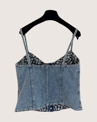 Chanel 25B Denim Strappy Top Blue, Black FR 34