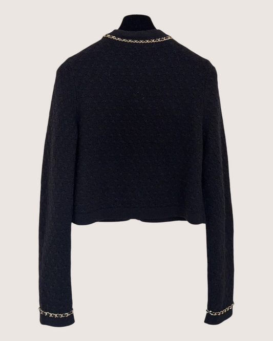 Chanel 23B Cashmere Chain-Trim Cropped Cardigan Black, Gold FR 38