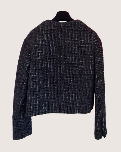 Chanel 22B Double-Breasted Shimmer Tweed Jacket Black, Silver FR 38