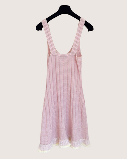 Chanel 25B Cashmere Fringe-Hem Sleeveless Mini Dress Pink, Beige/Ecru FR 34