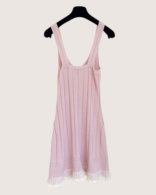 Chanel 25B Cashmere Fringe-Hem Sleeveless Mini Dress Pink, Beige/Ecru FR 34