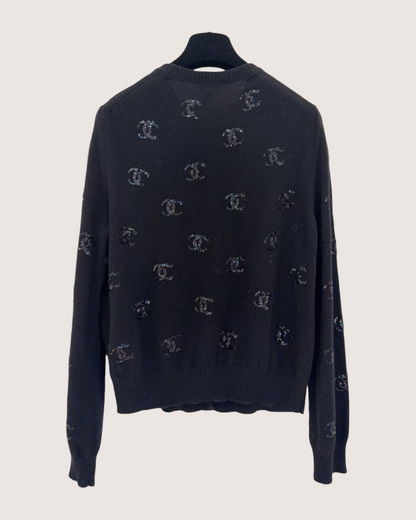 Chanel 24S Sequin Cashmere Floral Cardigan Black, Pink FR 38